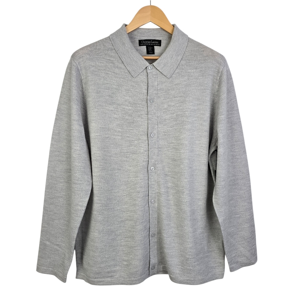 NWT Christian Lacroix Men's Knit Cardidan Grey Merino Wool Lightweight Size XL